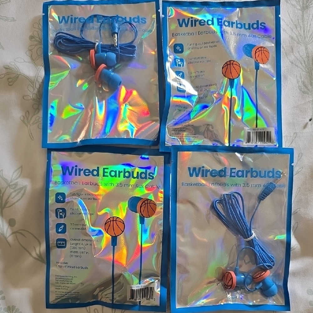4 Basketball Earbuds With 3.5mm Aux Cable Wired New